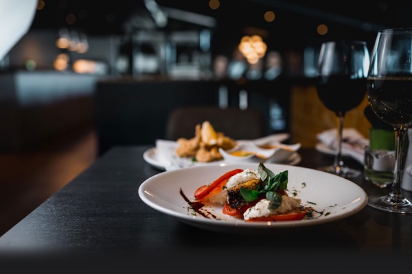 Plate of food on a table at a restaurant