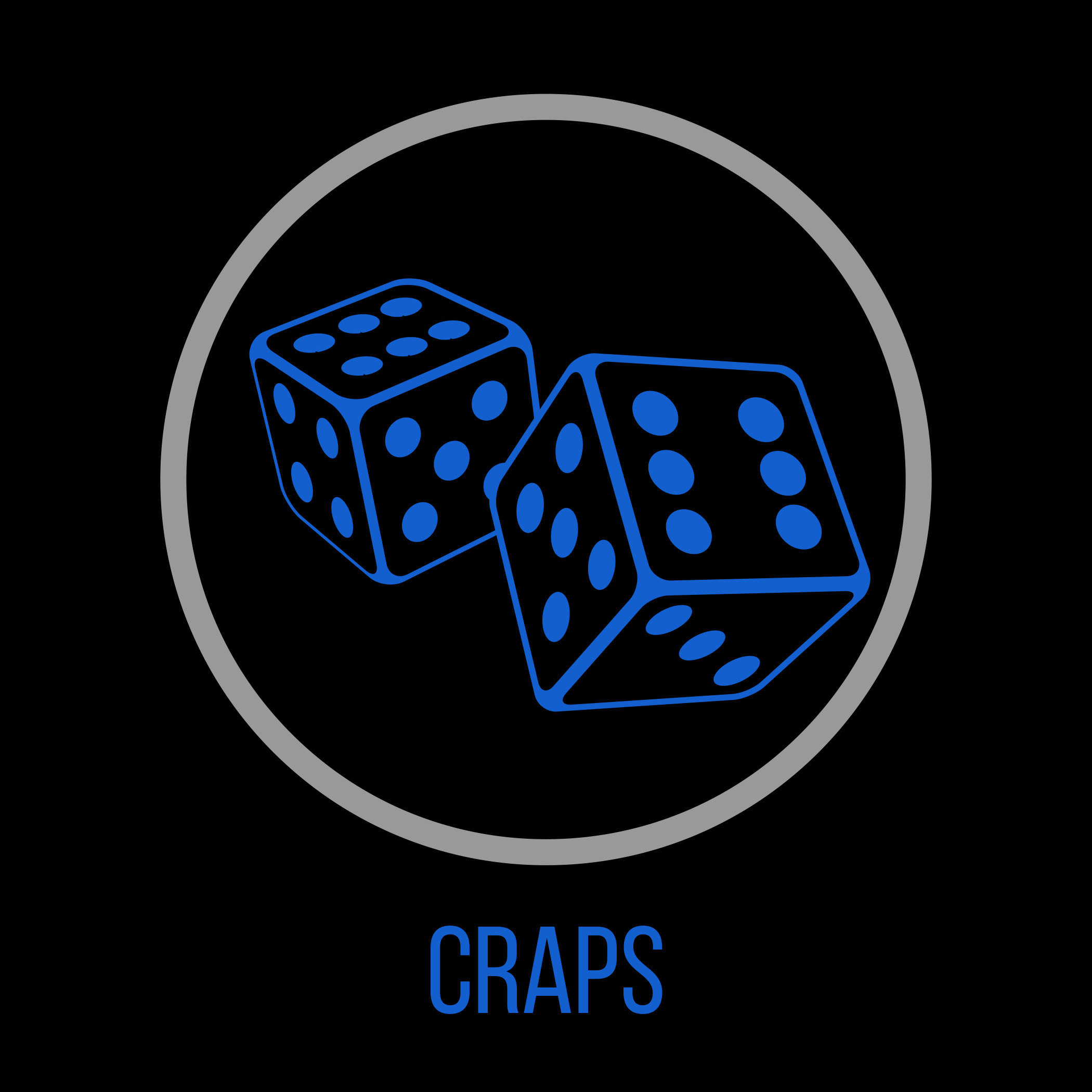 Craps with dice icon in blue on black background